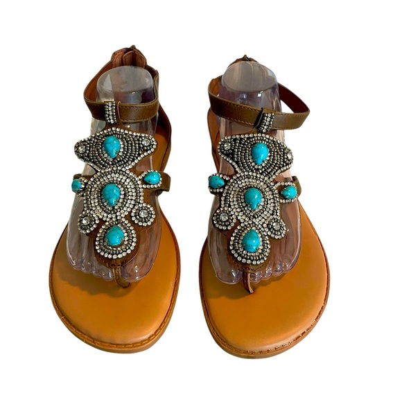 Torrid Embellished Brown Sandals with‎ Turquoise Accents, Woman’s 8.5 Wide - Picture 1 of 7